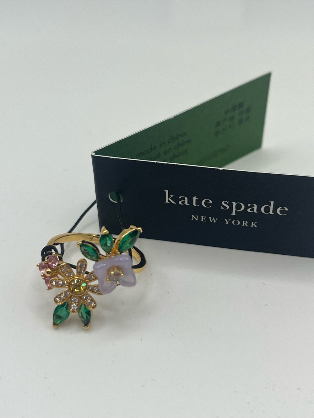 Kate Spade Bursting Blooms Floral Crystal Statement Ring NWT Size 8 - Picture 6 of 8